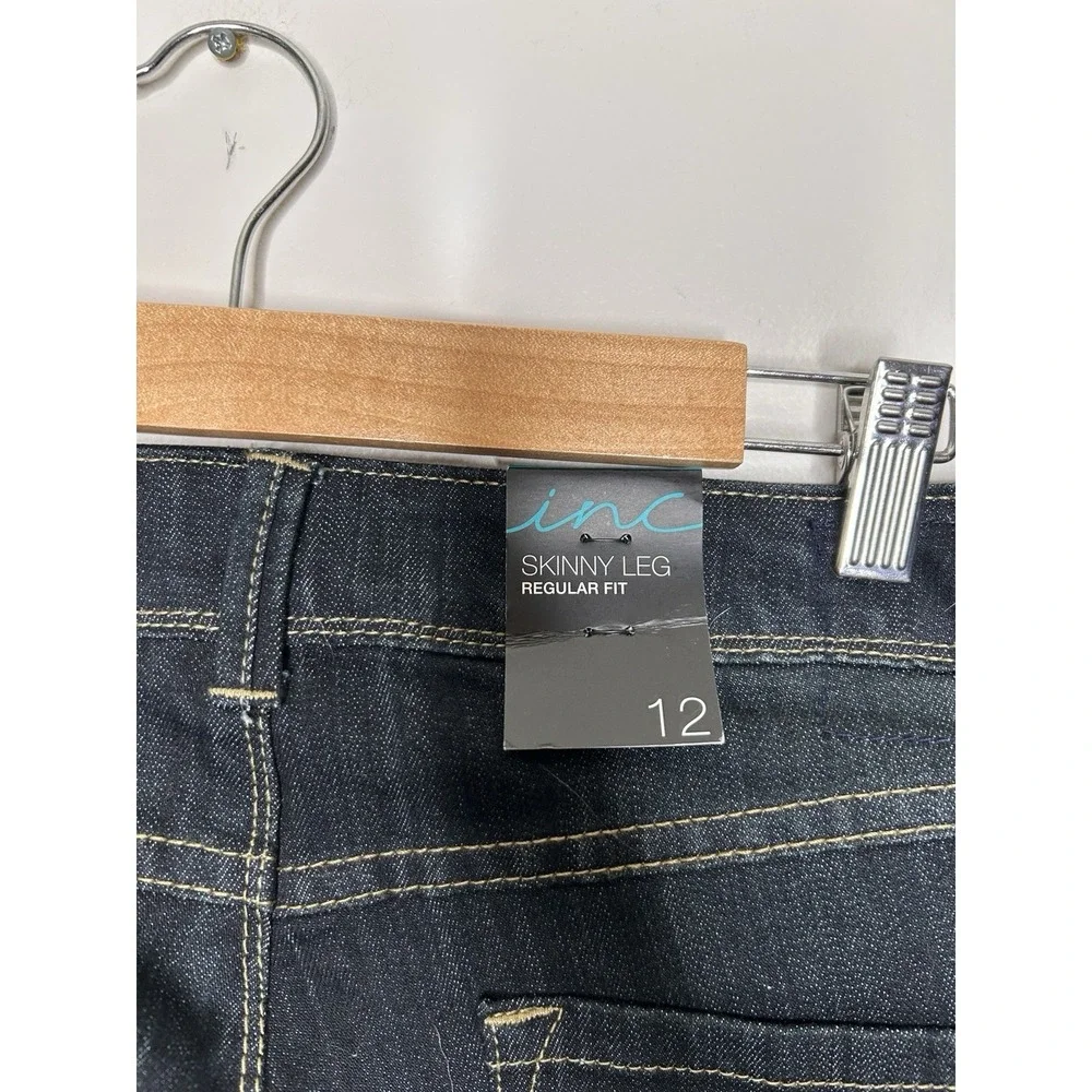 INC International Concepts Skinny Jeans Womens Dark Wash Zipper Ankle Size 12